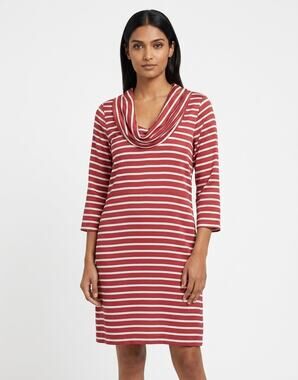 Devon Baer 100% Silk Red Knee Length Knit Striped Dress Women Size M